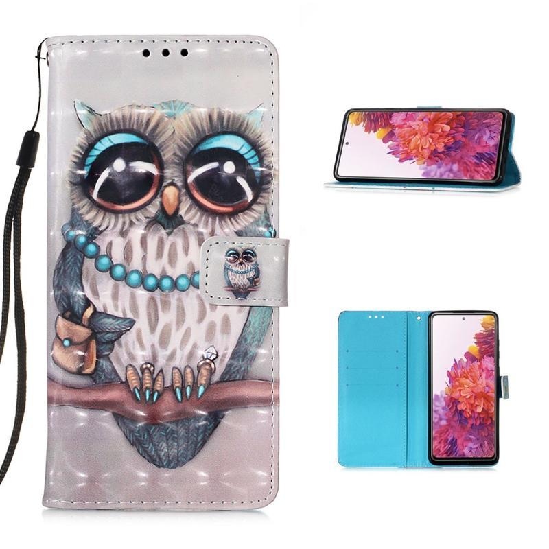 Foltos PU bőr pénztárca tok Samsung Galaxy S20 FE/S20 FE 5G számára - bagoly