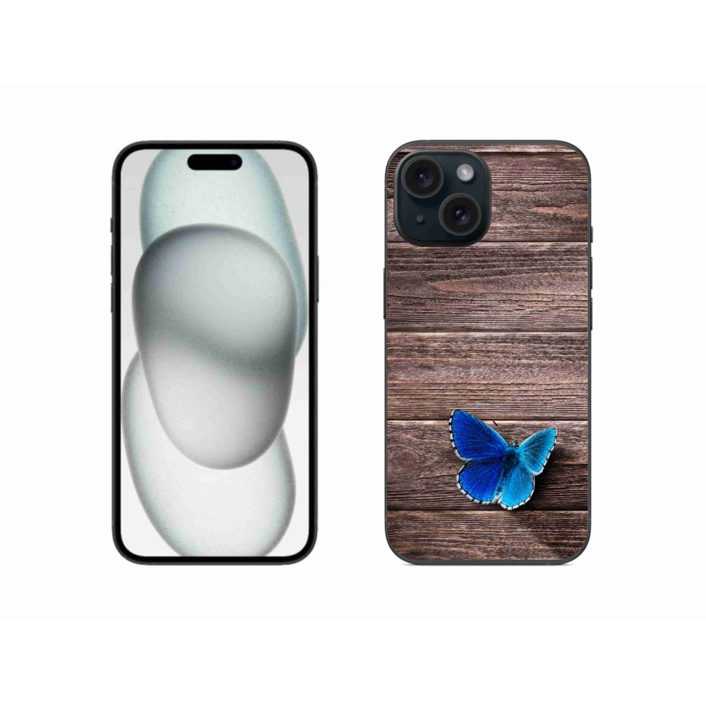 Zselés borítás mmCase iPhone 15 készülékhez - kék pillangó 1