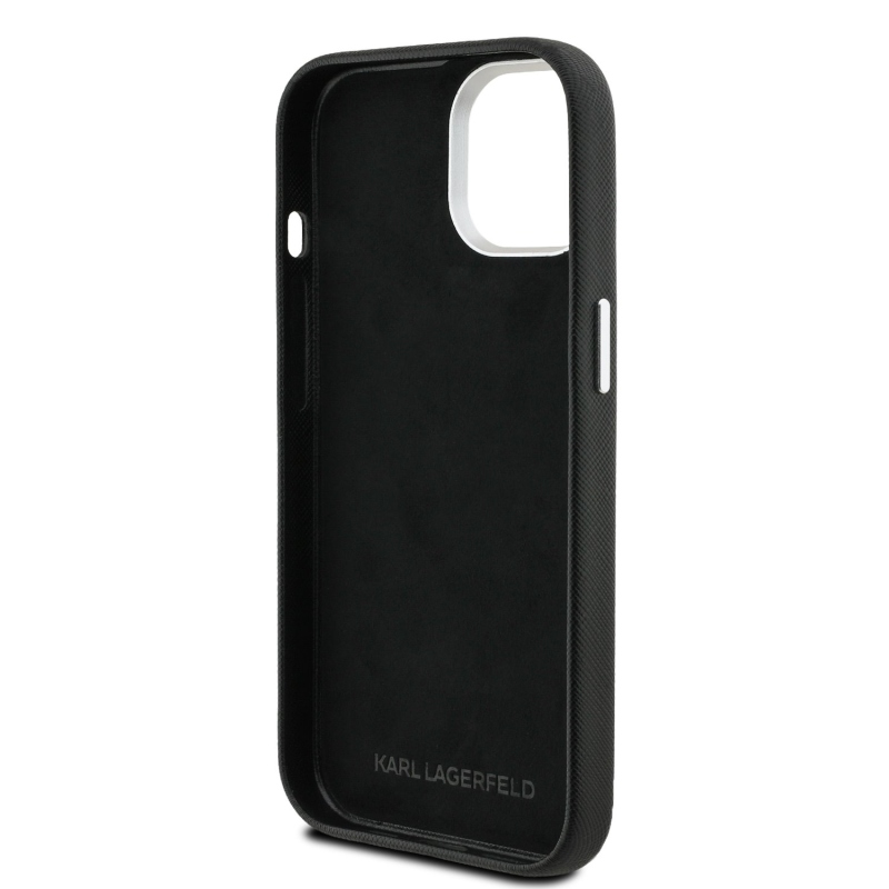 Karl Lagerfeld szemcsés PU K&CH Heads hátlap iPhone 15-hez Fekete