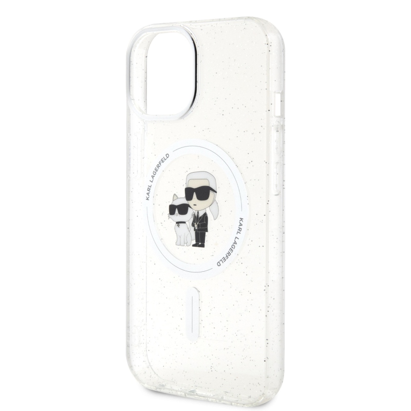 Karl Lagerfeld IML Glitter Karl és Choupette MagSafe MagSafe hátlap iPhone 15 készülékhez - átlátszó