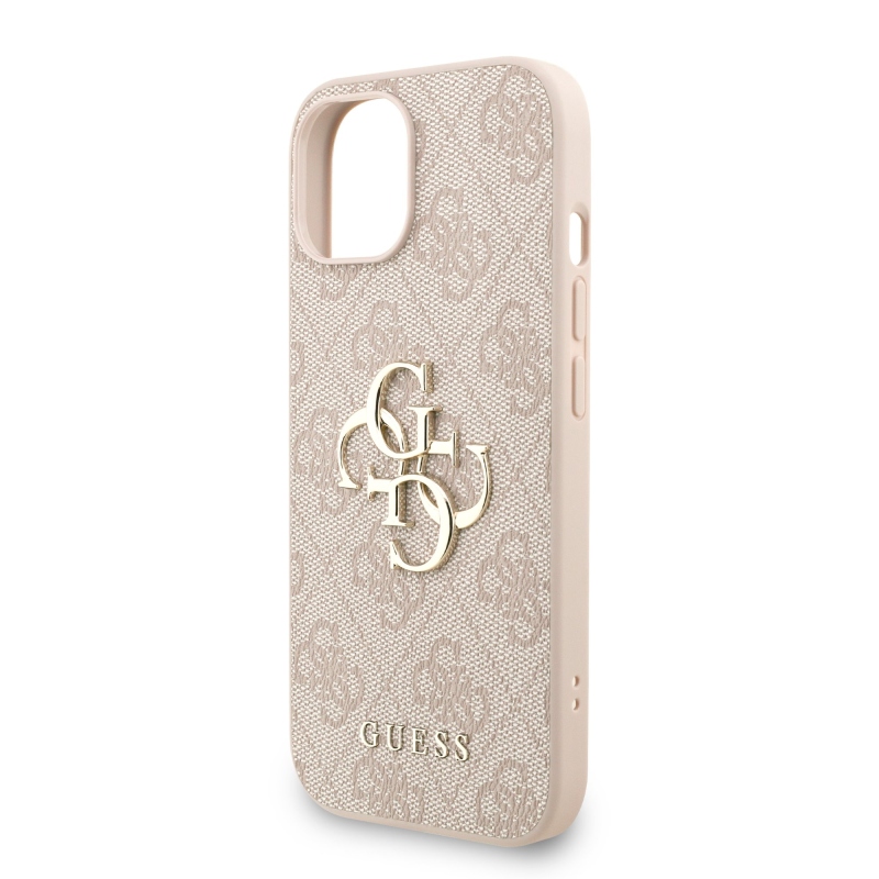 Guess PU 4G fém logós pántos hátlap iPhone 15 rózsaszínhez