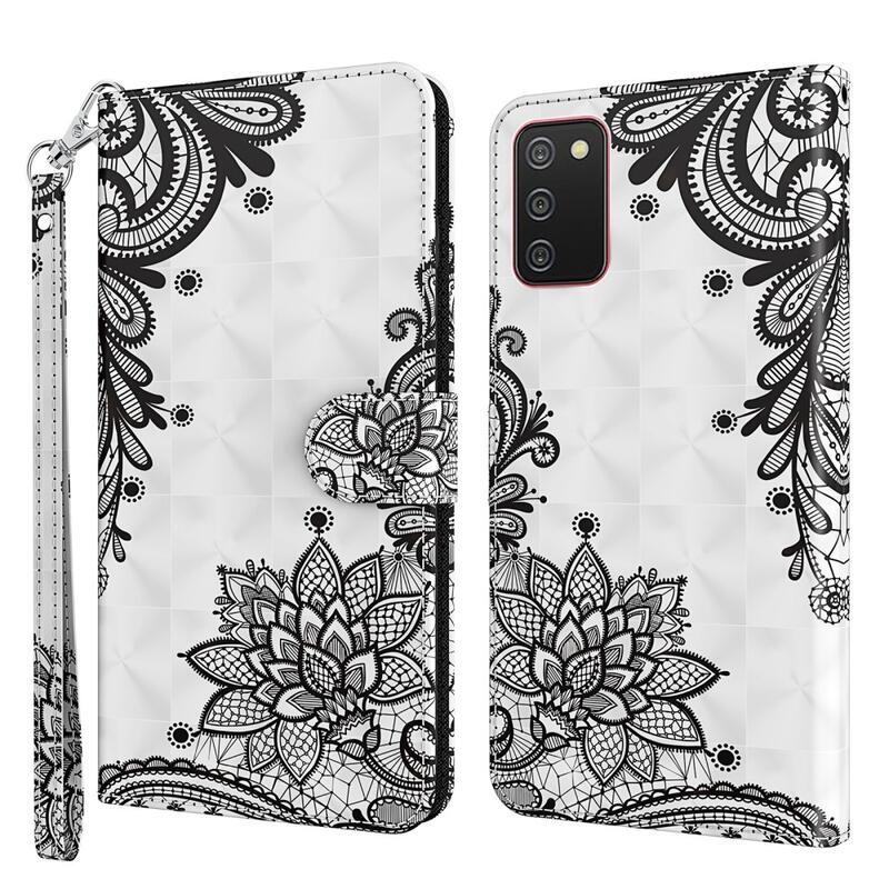 Nyomtatás PU bőr pénztárca tok Samsung Galaxy A03s (166.6 x 75.9 x 9.1mm) - csipkés virág