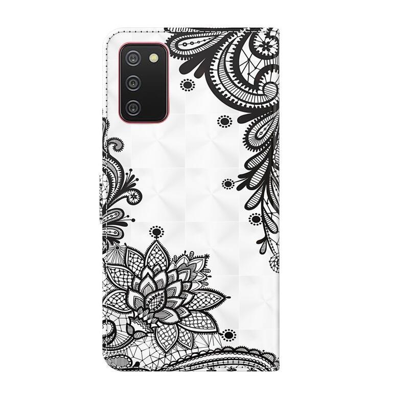 Nyomtatás PU bőr pénztárca tok Samsung Galaxy A03s (166.6 x 75.9 x 9.1mm) - csipkés virág