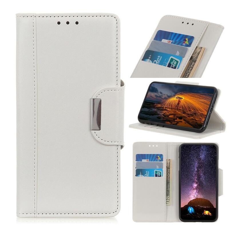 Állványos PU bőr pénztárca tok Samsung Galaxy A72 5G - fehér