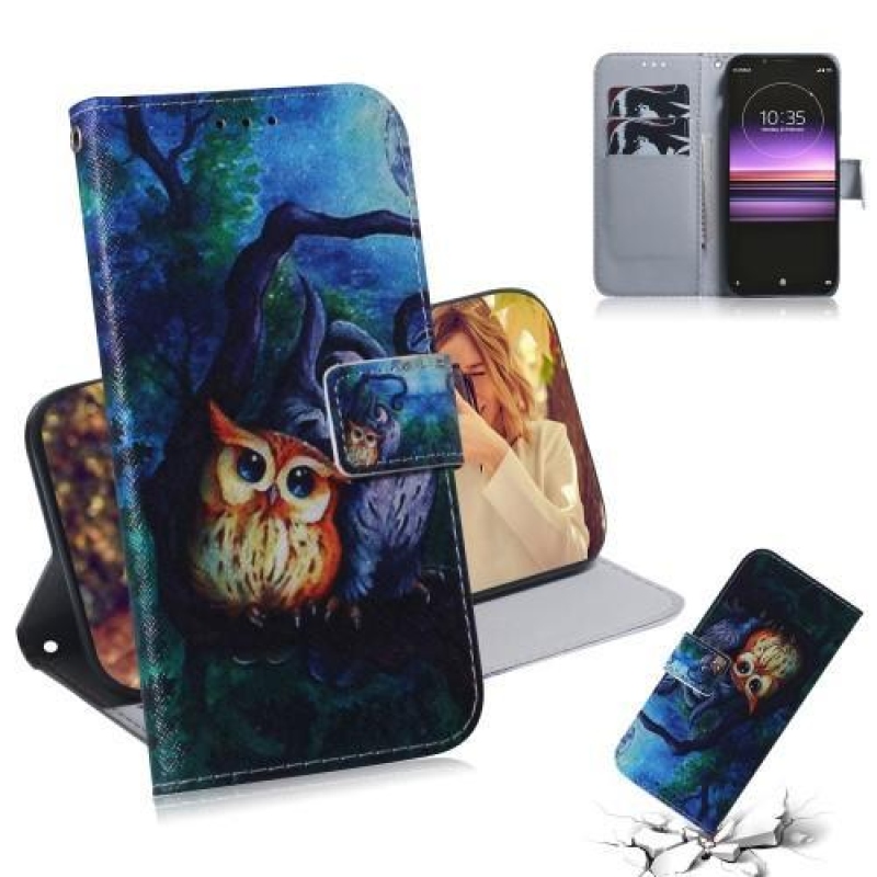 Állvány PU bőr pénztárca tok Sony Xperia 1 - bagoly