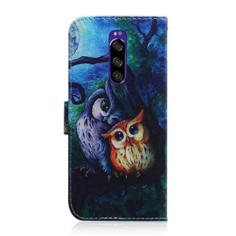 Állvány PU bőr pénztárca tok Sony Xperia 1 - bagoly