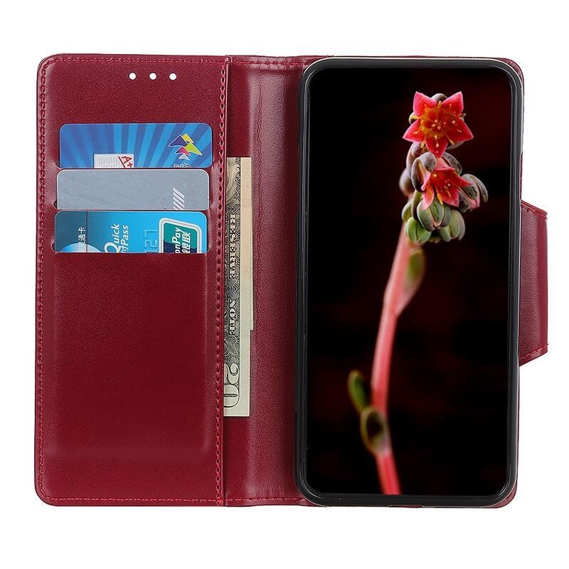 Állvány PU bőr pénztárca tok a Xiaomi Mi 11-hez - piros