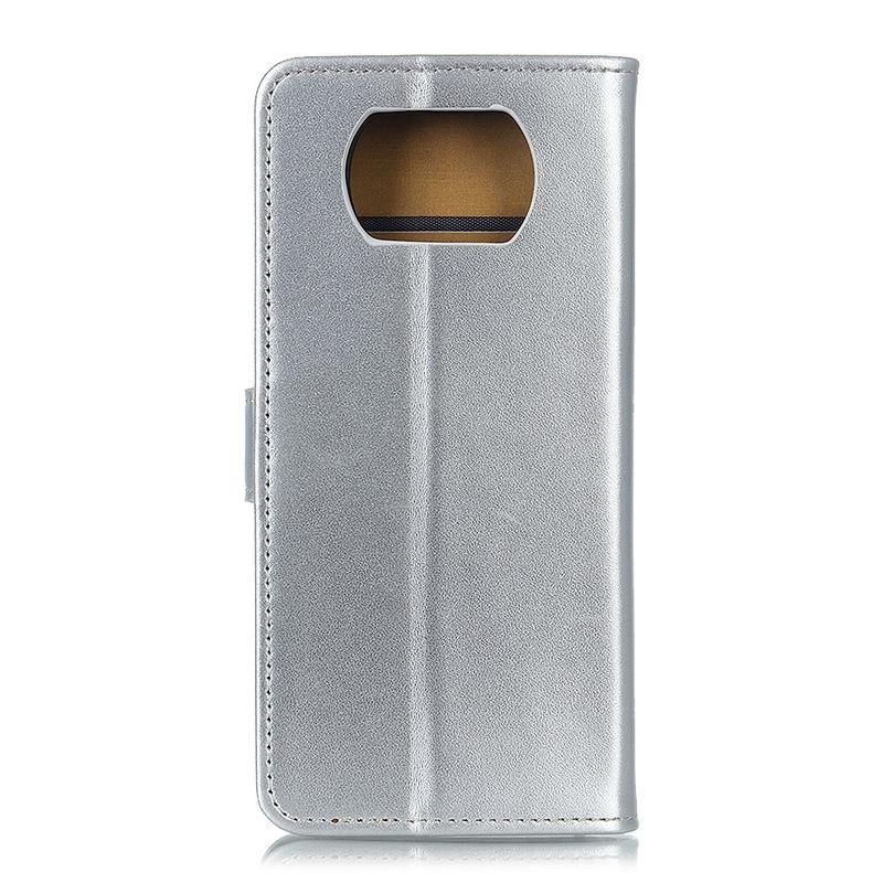 Állvány PU bőr pénztárca tok Xiaomi Poco X3/X3 Pro - ezüst