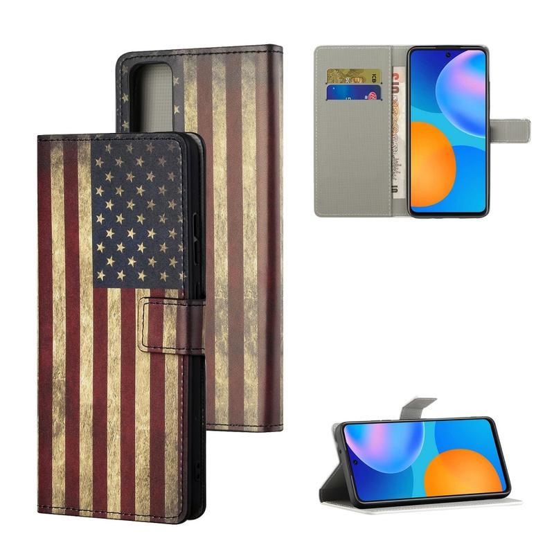 Állvány PU bőr pénztárca tok Honor 10X Lite - amerikai zászlóhoz