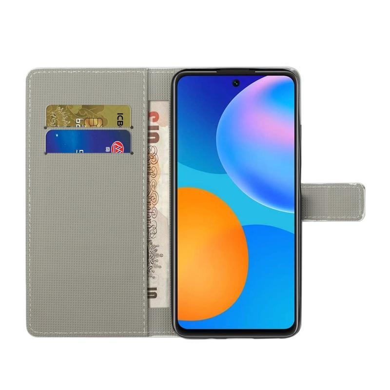 Állvány PU bőr pénztárca tok a Honor 10X Lite-hoz - pillangók és körök