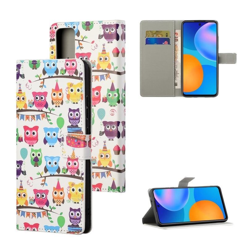 Állvány PU bőr pénztárca tok a Honor 10X Lite-hoz - baglyok