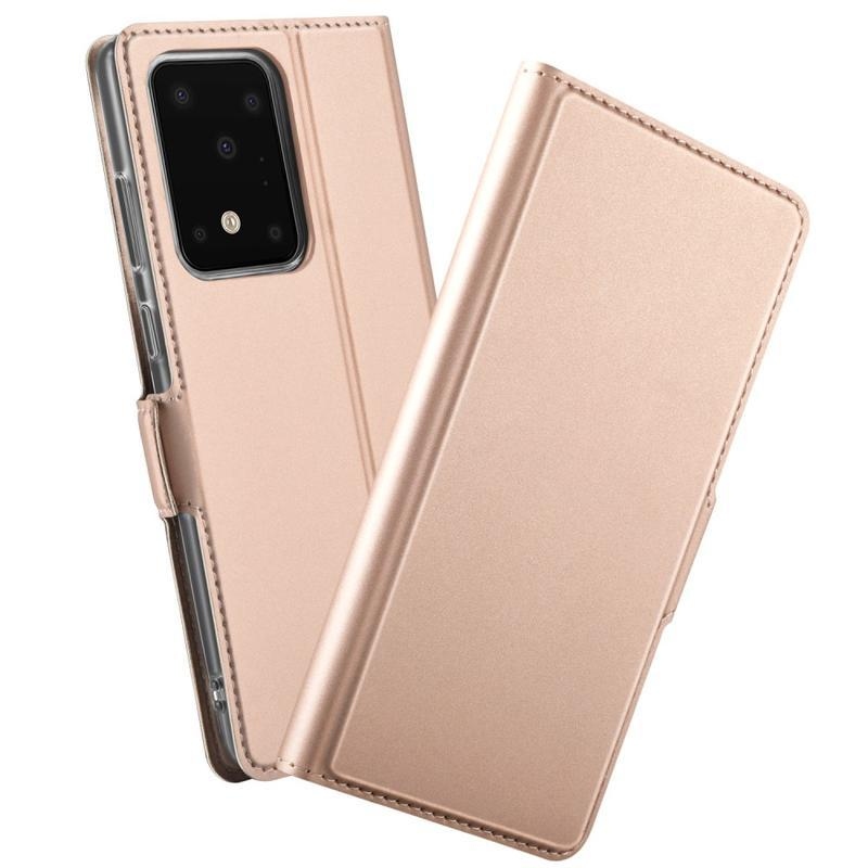 Állvány PU bőr tok Samsung Galaxy S20 Ultra készülékhez - rózsa arany