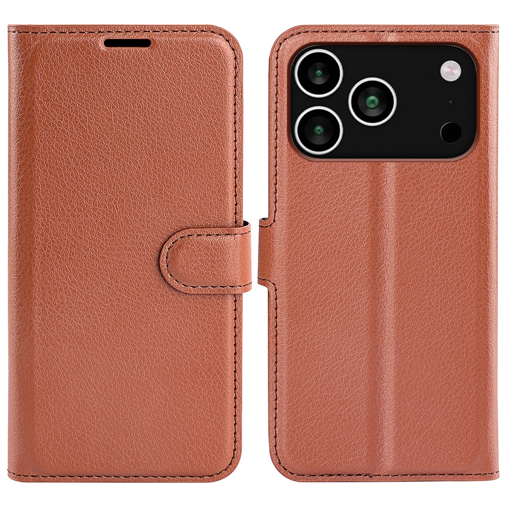 Litchi könyvtáska iPhone 17 Pro készülékhez - barna