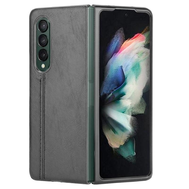 Stitchi műanyag tok PU bőrrel borított Samsung Galaxy Z Fold3 5G - fekete