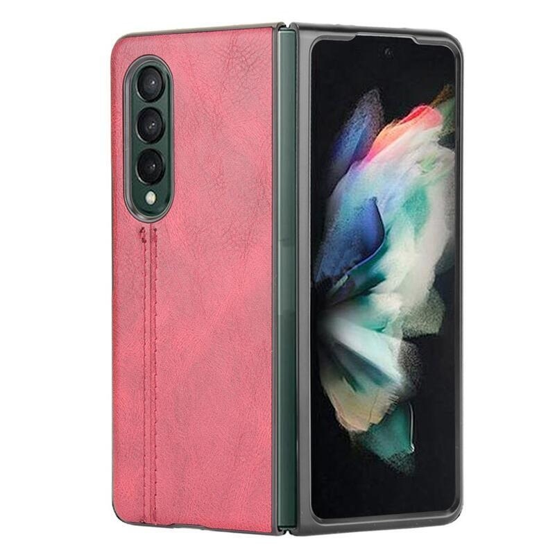 Stitchi műanyag tok PU bőrrel borított mobiltelefonra Samsung Galaxy Z Fold3 5G - piros