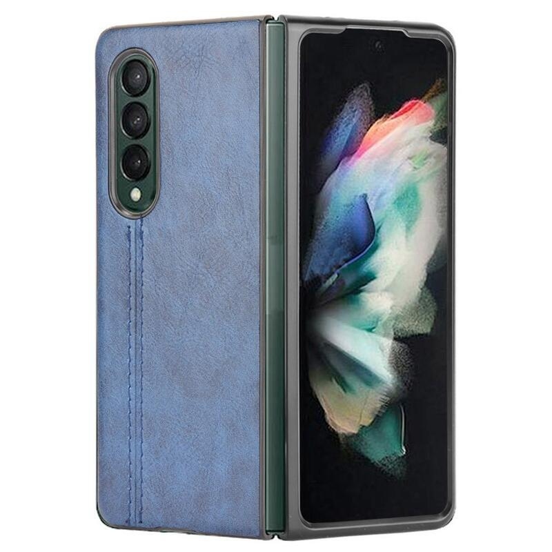 Stitchi műanyag tok PU bőrrel borított mobiltelefonra Samsung Galaxy Z Fold3 5G - kék
