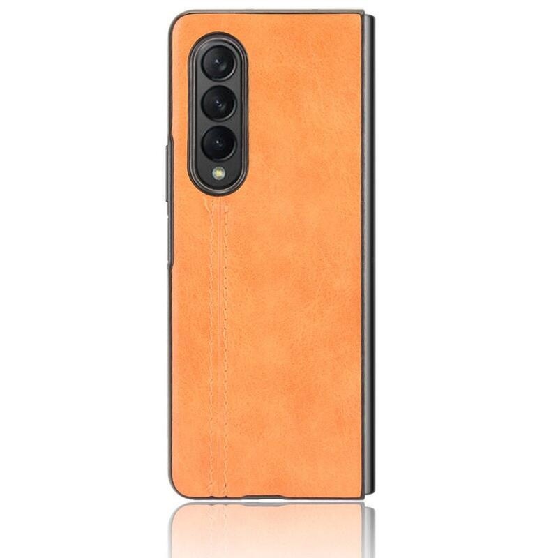 Stitchi műanyag tok PU bőrrel borított mobiltelefonra Samsung Galaxy Z Fold3 5G - sárga