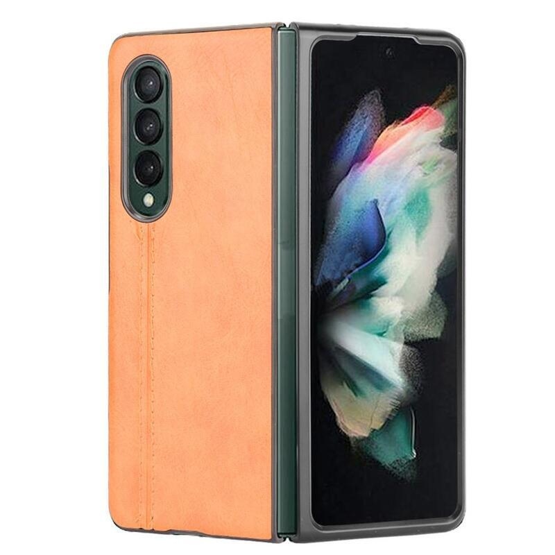 Stitchi műanyag tok PU bőrrel borított mobiltelefonra Samsung Galaxy Z Fold3 5G - sárga