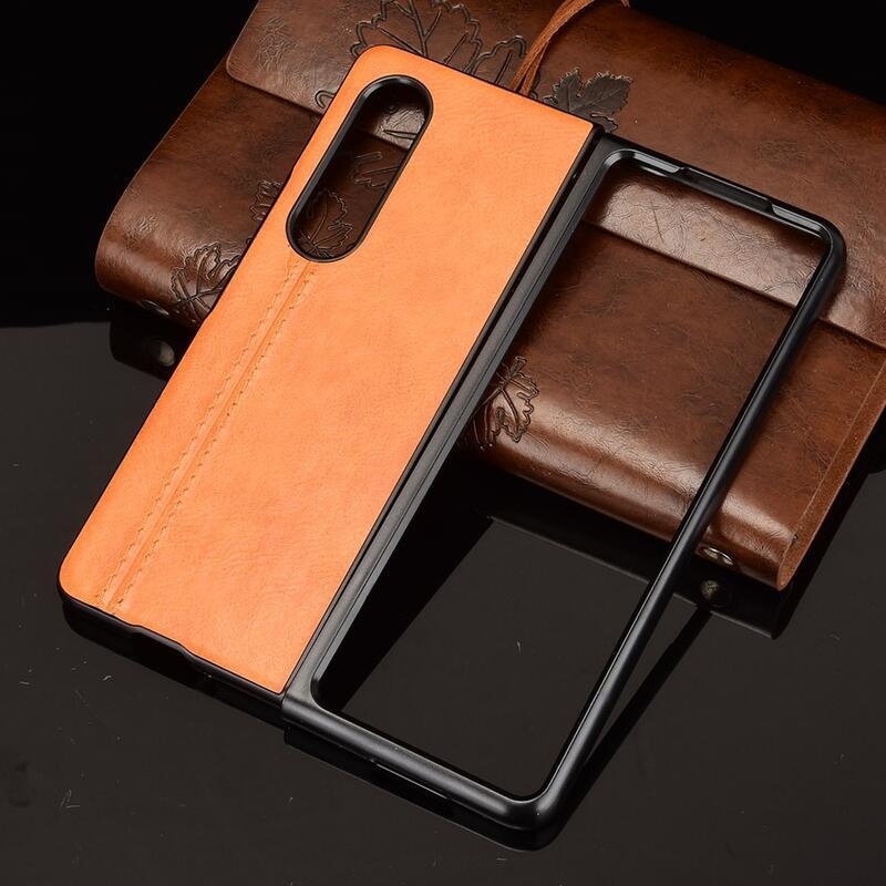 Stitchi műanyag tok PU bőrrel borított mobiltelefonra Samsung Galaxy Z Fold3 5G - sárga