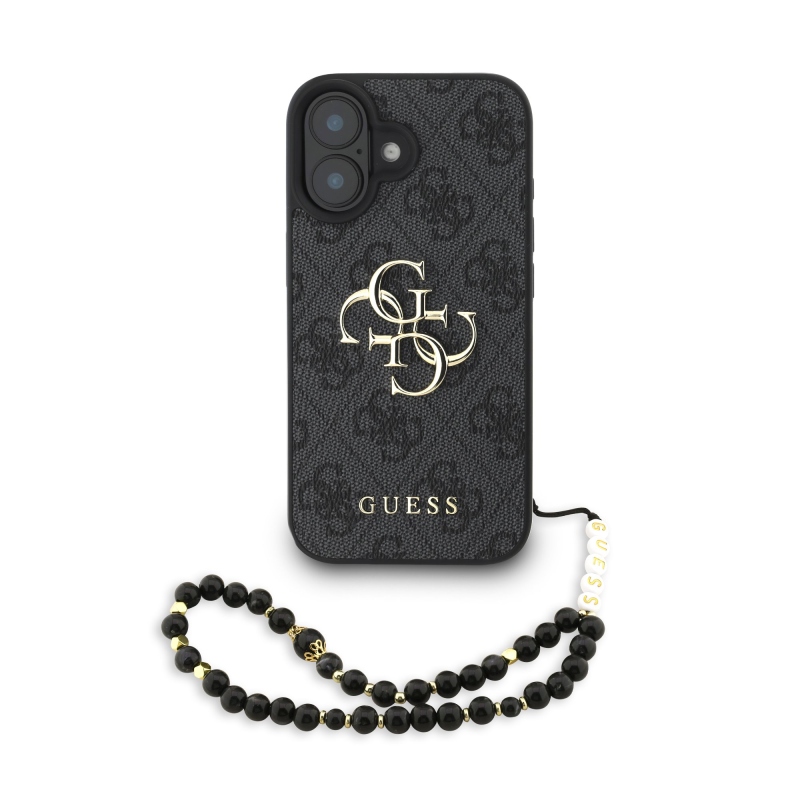 Guess PU 4G fém logós fém pánt hátlap iPhone 16 fekete