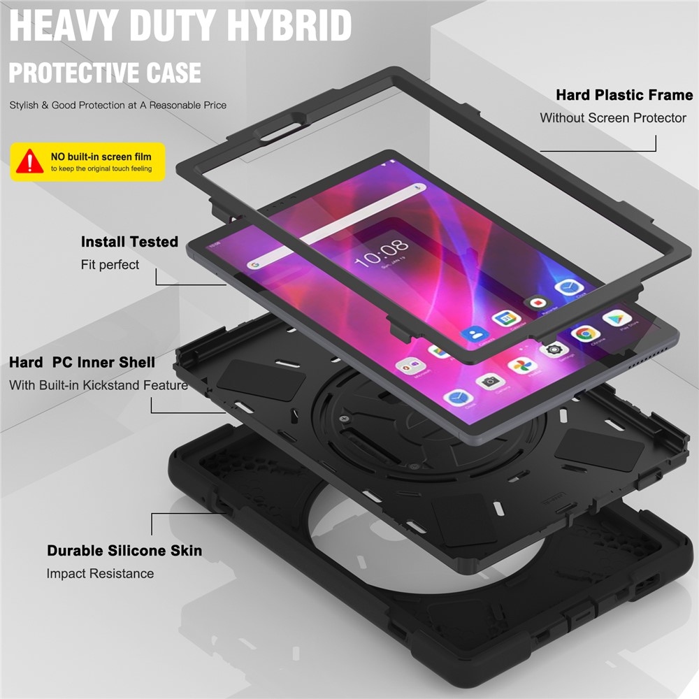 Strapabíró borítás kéztartóval és vállpánttal a Lenovo Tab M10 Plus TB-X606F/X/V készülékhez - fekete színű