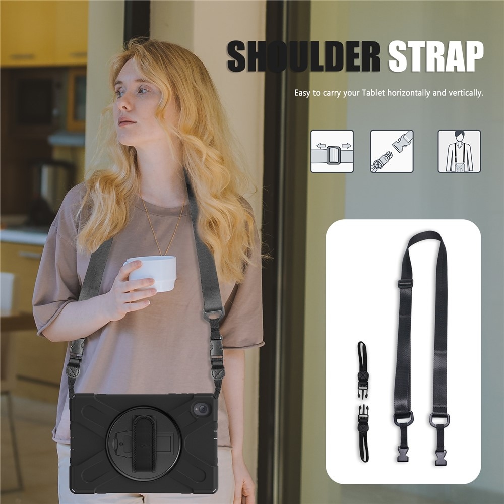 Strapabíró borítás kéztartóval és vállpánttal a Lenovo Tab M10 Plus TB-X606F/X/V készülékhez - fekete színű