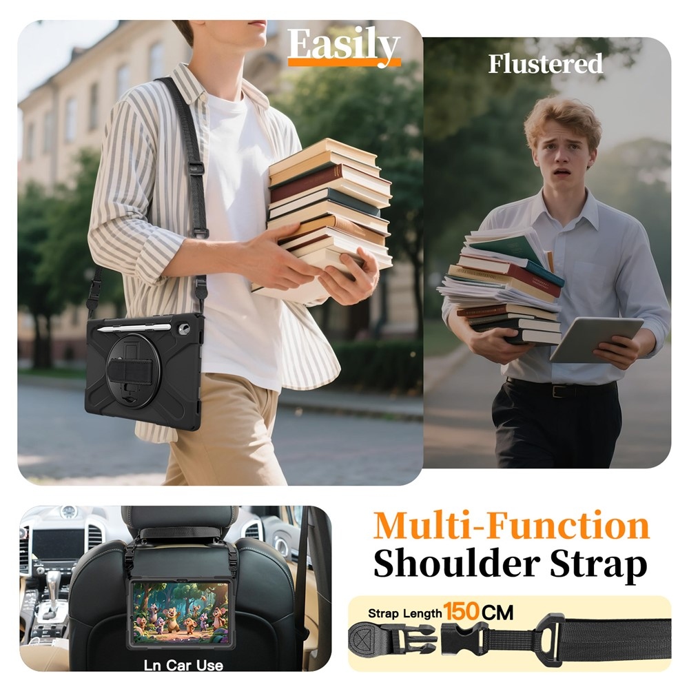 Strapabíró borító kézi tartóval és vállpánttal Samsung Galaxy Tab S11 - fekete