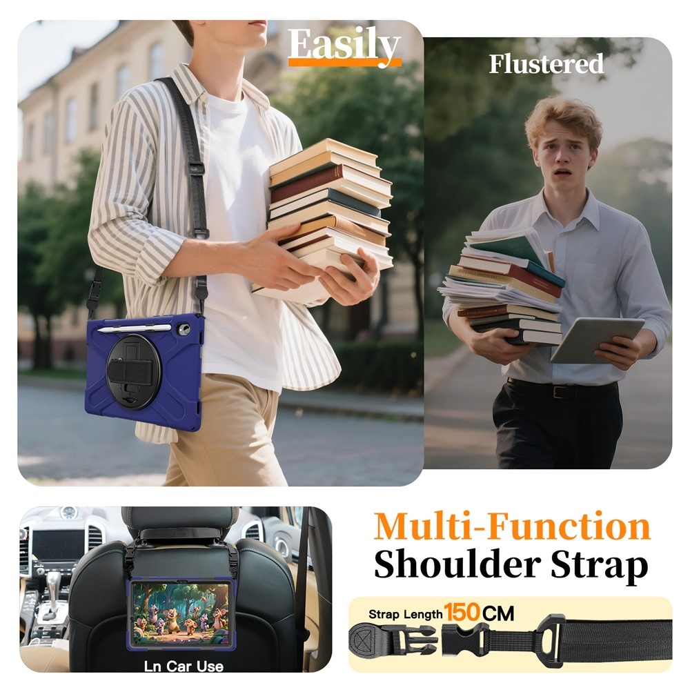 Strapabíró borító kézi tartóval és vállpánttal Samsung Galaxy Tab S11 - sötétkék