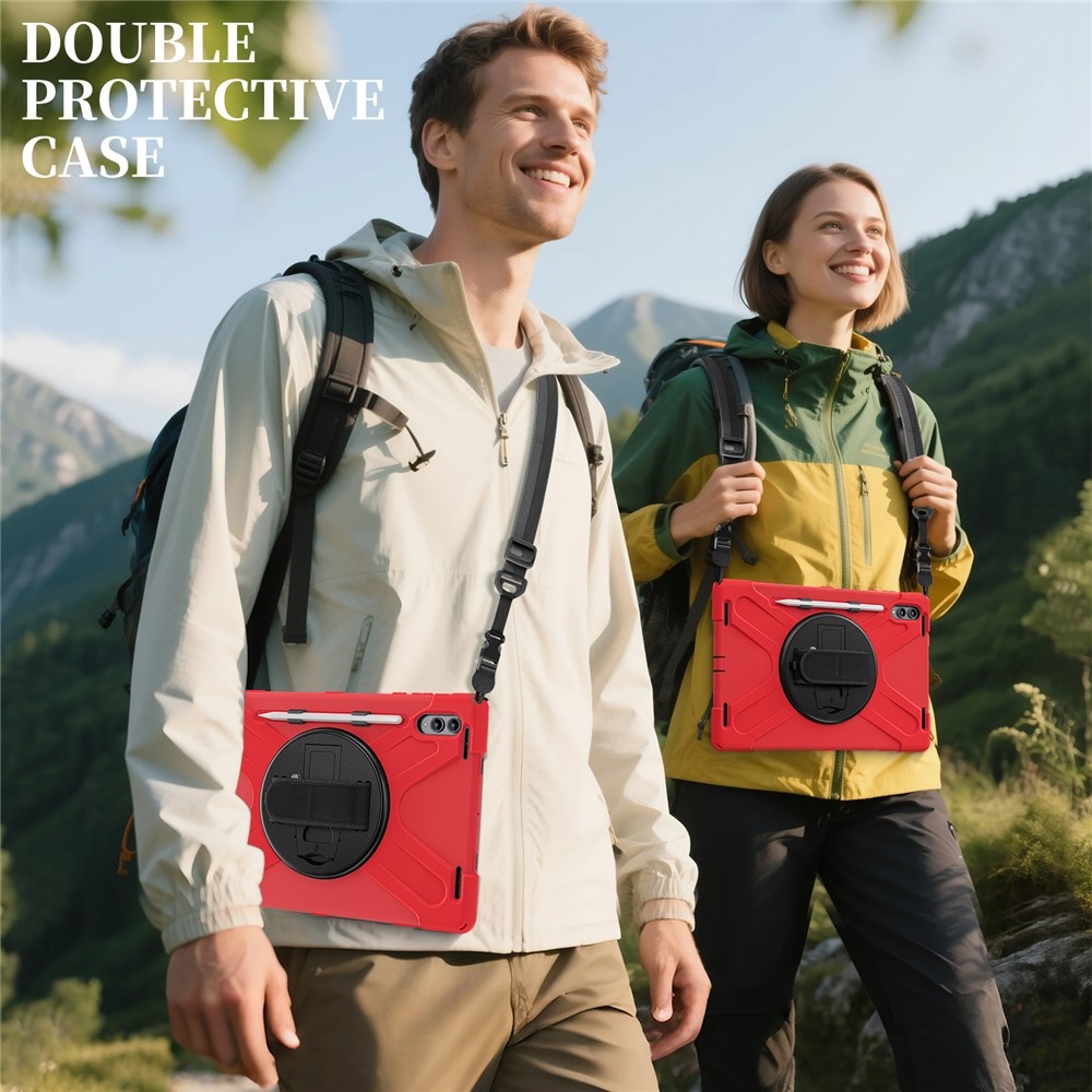 Strapabíró borító kéztartóval és vállpánttal Samsung Galaxy Tab S11 Ultra - piros