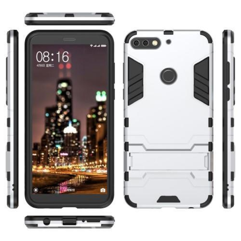 Erős hibrid tartós borítás a Huawei Y7 Prime (2018) készülékhez - ezüst színű