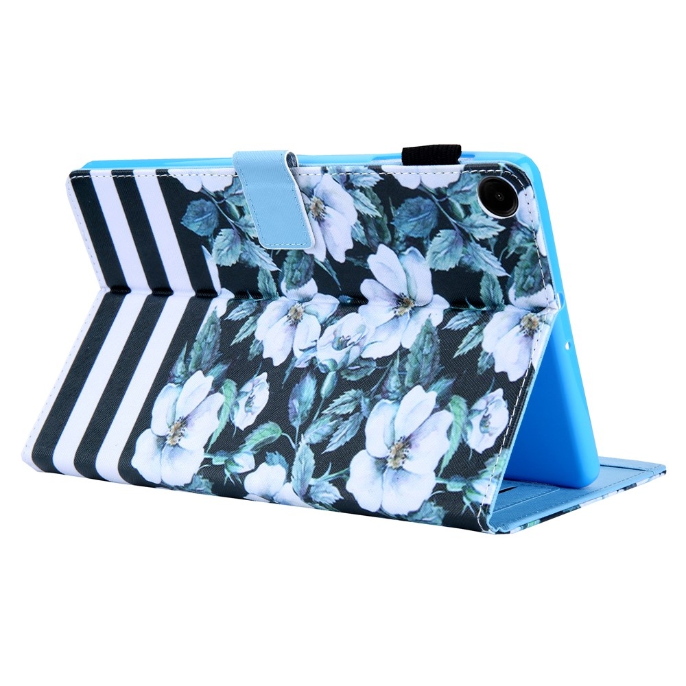 Elegáns, intelligens záró tok Samsung Galaxy Tab A11+/Tab A9+ készülékhez - fehér virágok