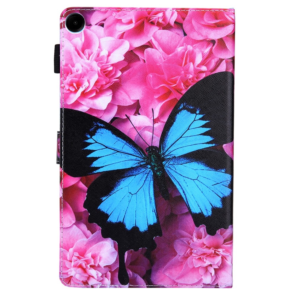 Stílusos, okos záró tok Samsung Galaxy Tab A11+/Tab A9+ - kék pillangó és gerbera