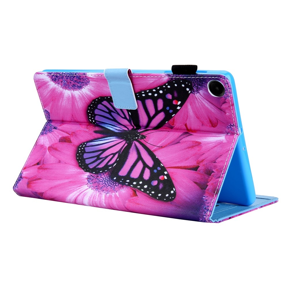 Elegáns, intelligens záró tok Samsung Galaxy Tab A11+/Tab A9+ készülékhez - rózsaszín pillangó és gerbera