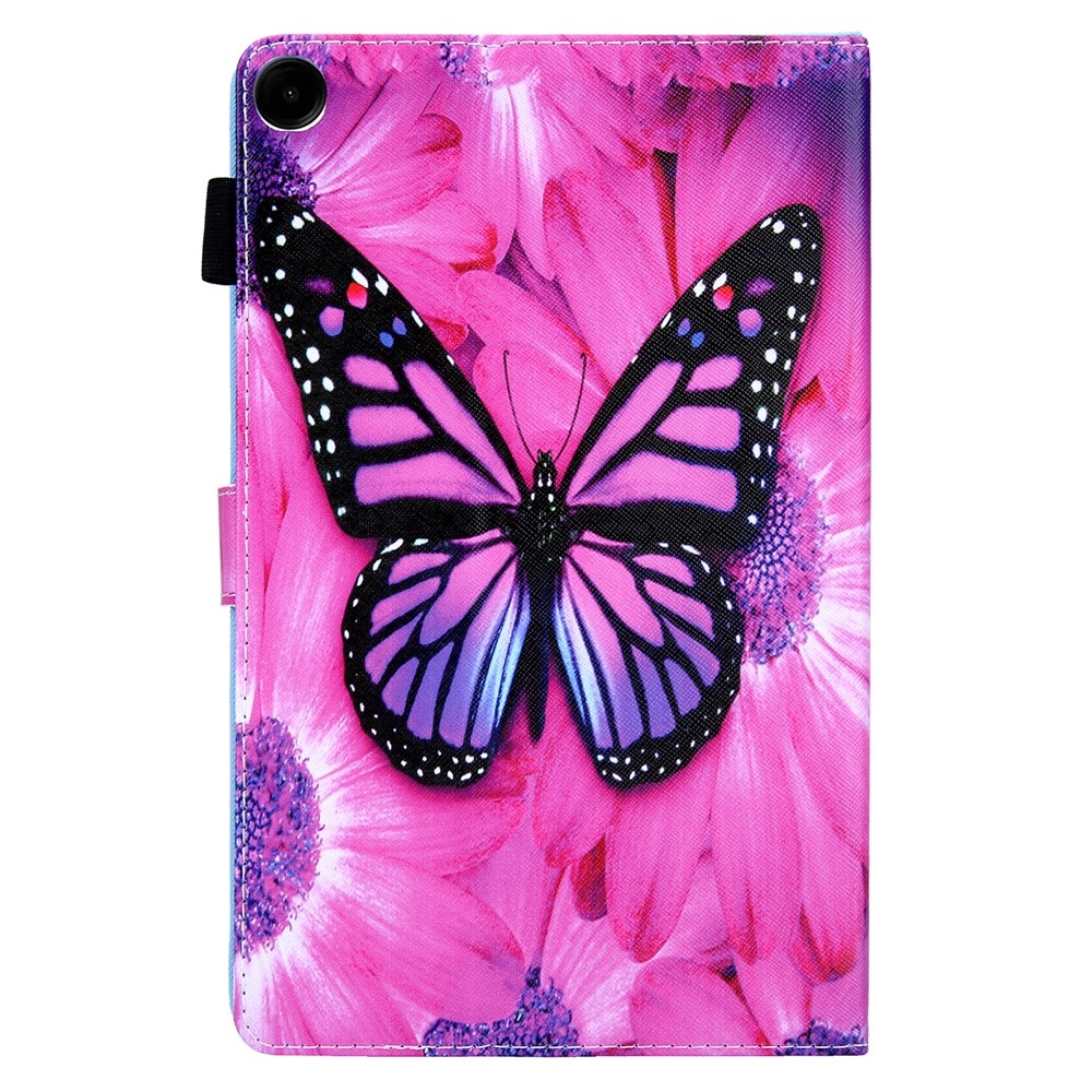 Elegáns, intelligens záró tok Samsung Galaxy Tab A11+/Tab A9+ készülékhez - rózsaszín pillangó és gerbera