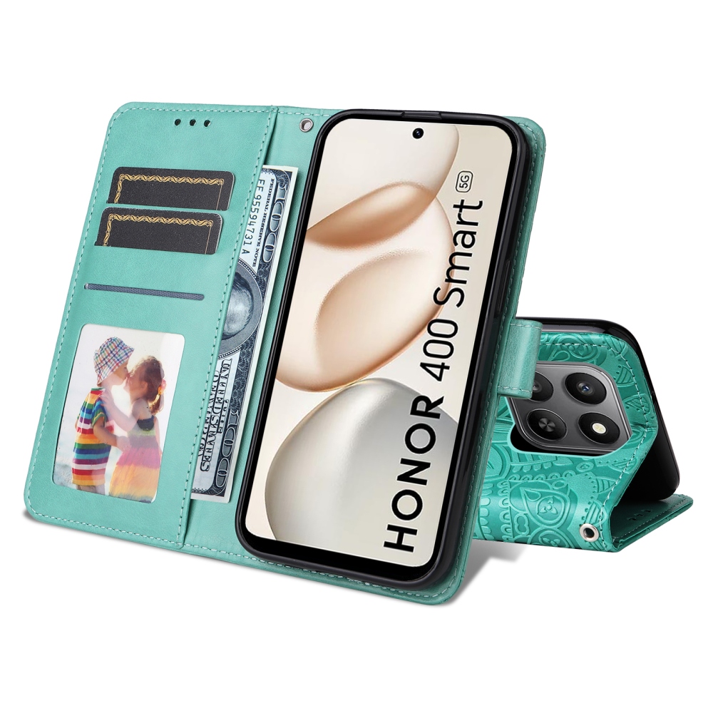 Napraforgó könyvtáska a Honor 400 Smart 5G/4G/Honor X7d készülékhez - teáskék színű