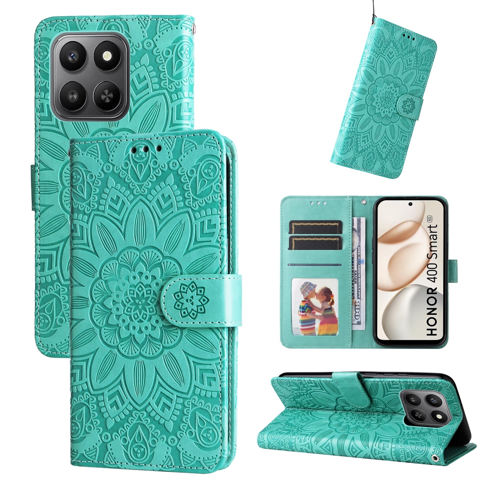 Napraforgó könyvtáska a Honor 400 Smart 5G/4G/Honor X7d készülékhez - teáskék színű