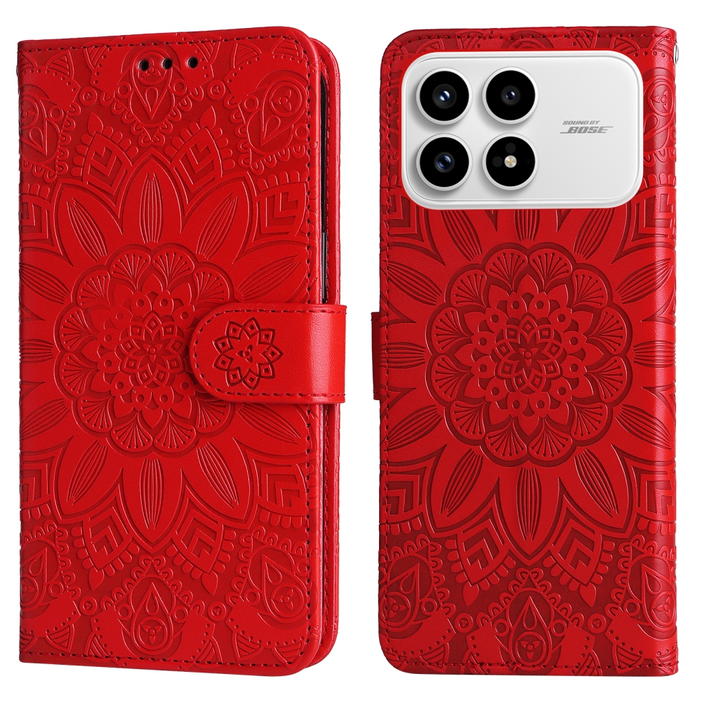 Napraforgó könyv tok a Xiaomi Poco F8 Pro 5G-hez - piros