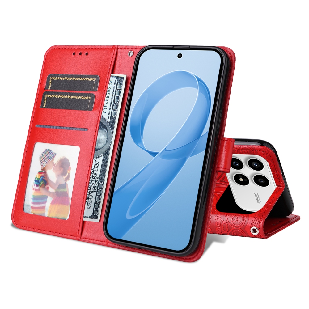 Napraforgó könyv tok a Xiaomi Poco F8 Pro 5G-hez - piros