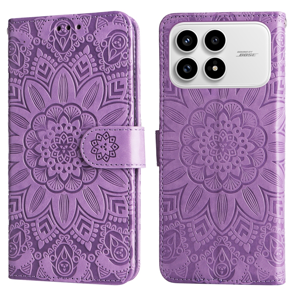 Napraforgó könyv tok a Xiaomi Poco F8 Pro 5G-hez - lila