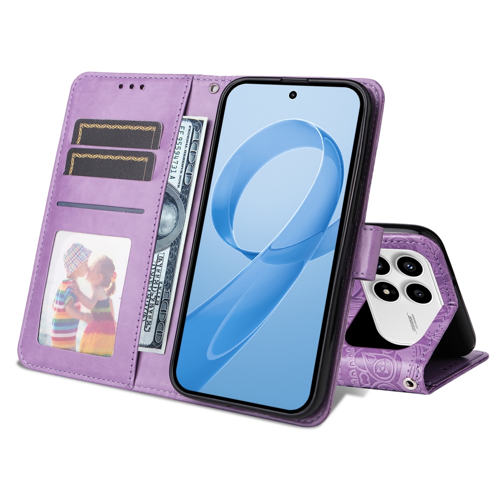 Napraforgó könyv tok a Xiaomi Poco F8 Pro 5G-hez - lila