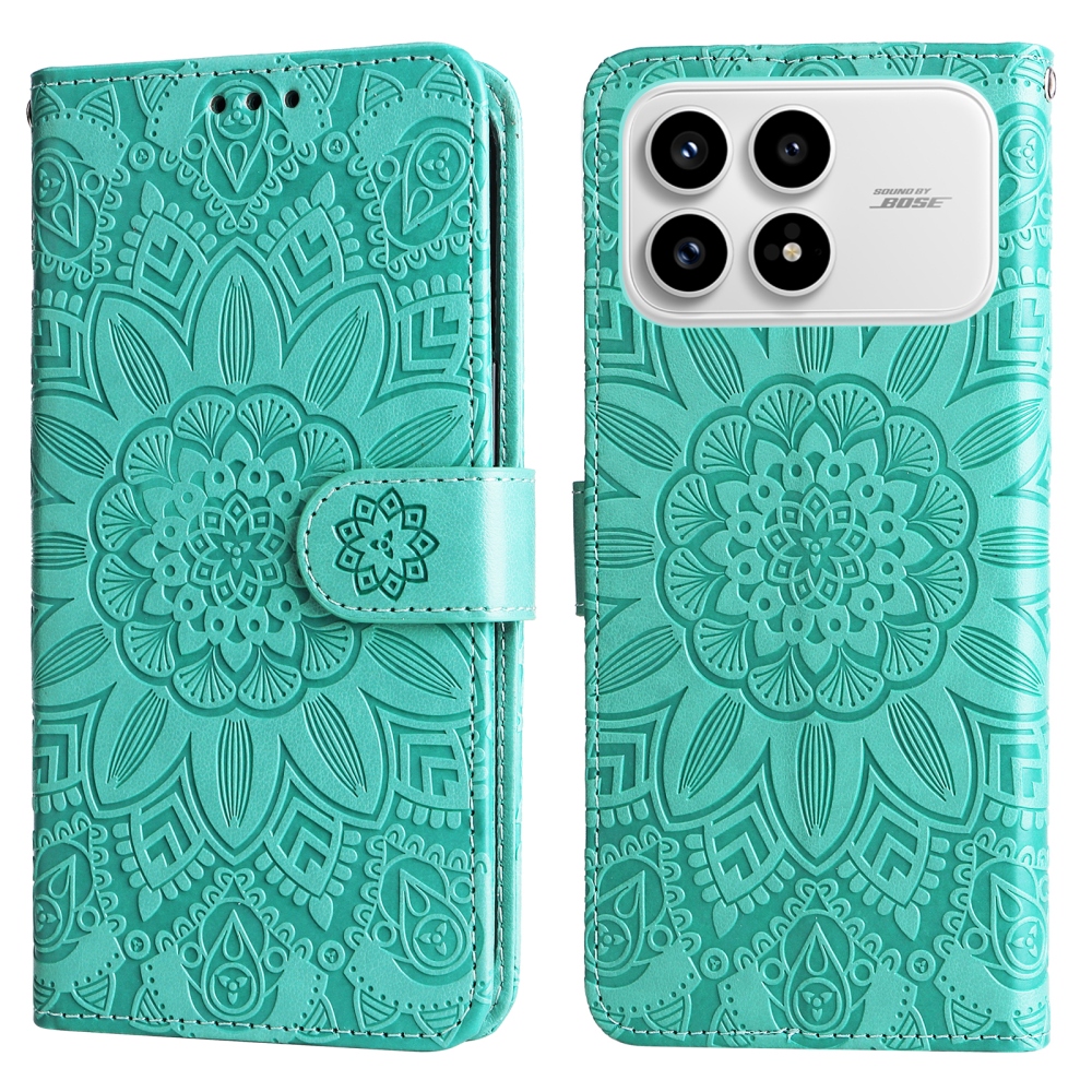 Napraforgó könyv tok a Xiaomi Poco F8 Pro 5G-hez - teáskék színű