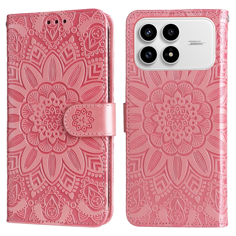 Napraforgó könyv tok a Xiaomi Poco F8 Pro 5G-hez - rózsaszínű