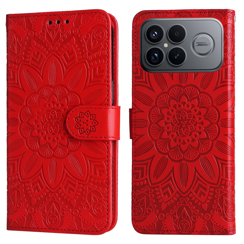 Napraforgó könyv tok a Xiaomi Poco F8 Ultra 5G-hez - piros