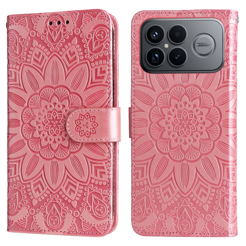 Napraforgó könyv tok a Xiaomi Poco F8 Ultra 5G-hez - rózsaszínű