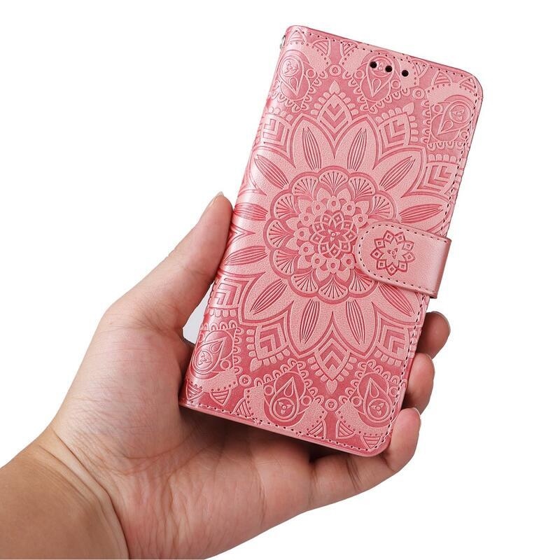 Napraforgó könyv tok a Xiaomi Redmi A1+/A2+ készülékhez - rózsaszín