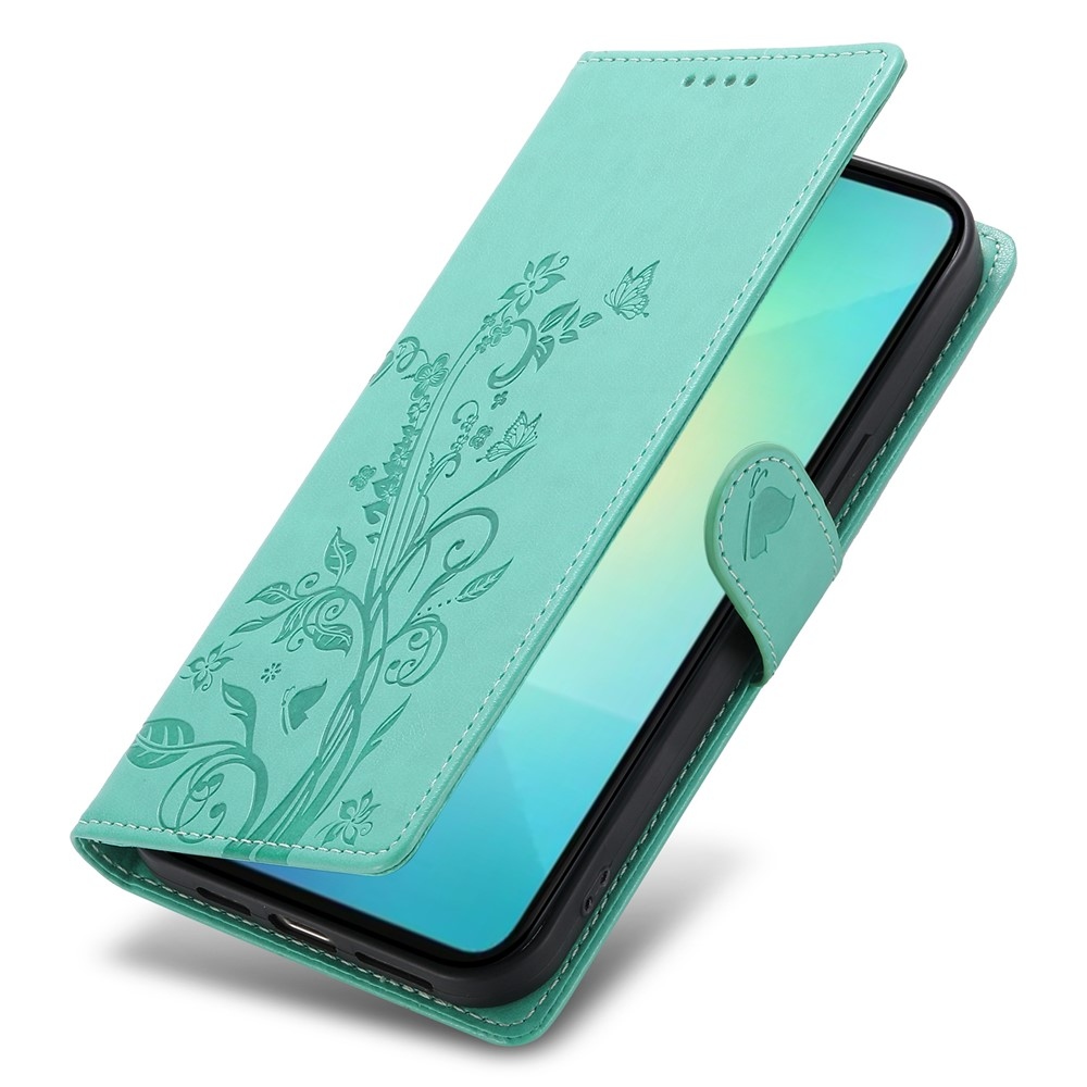 Virágos könyves tok Samsung Galaxy A07 4G készülékhez - teáskék színű