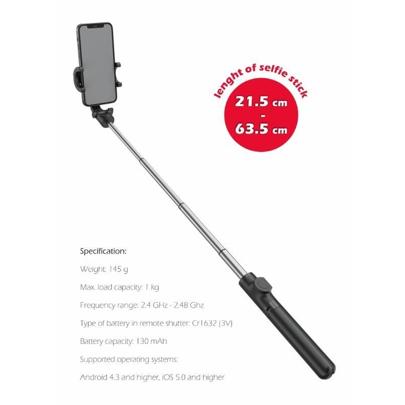 Swissten Bluetooth szelfibot Tripod Pro - fekete