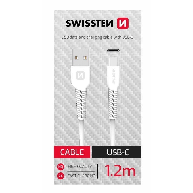 Swissten USB/Type-C adatkábel 1,2 m - fehér