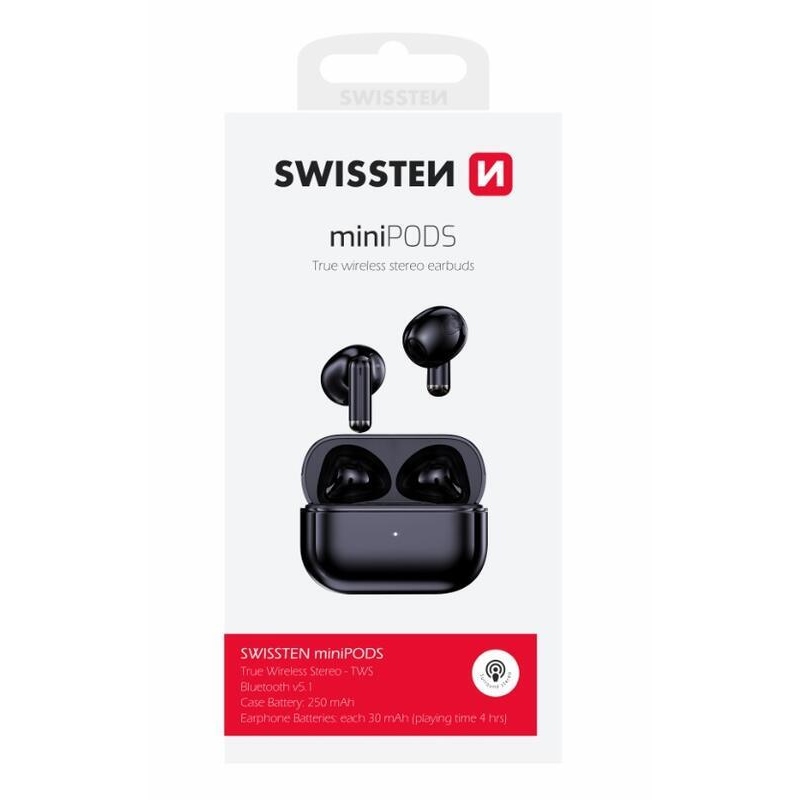 Swissten miniPODS TWS Bluetooth fejhallgató - fekete