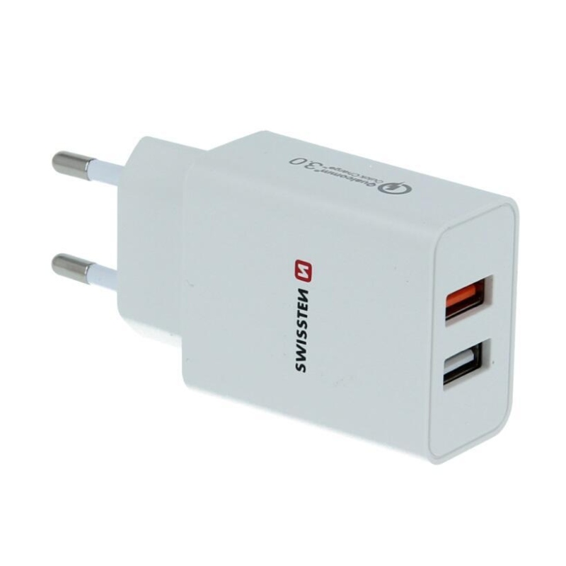 Swissten hálózati adapter 2x USB QC 3.0 + USB, 23W - fehér